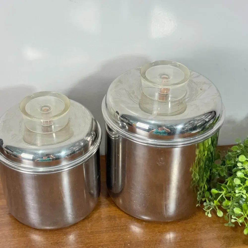 Vintage Set of 2 Revere Ware 1801 Stainless Steel Nesting Canisters